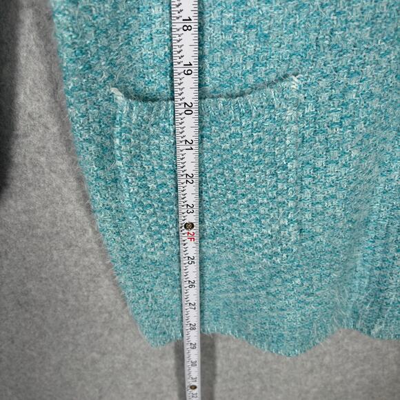 Angel Eye‎ Sweater Small Blue Waffle Tunic Pocket Smock Fuzzy Career Lounge Long - Picture 6 of 10